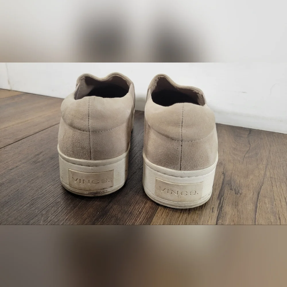 Vince Warren suede slip-on platform sneaker in a light taupe or beige color - Picture 5 of 7